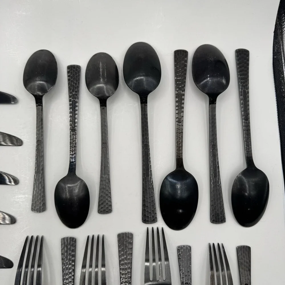 Hampton Forge Signature Gun Metal 22pc Hammered Stainless Mixed Flatware